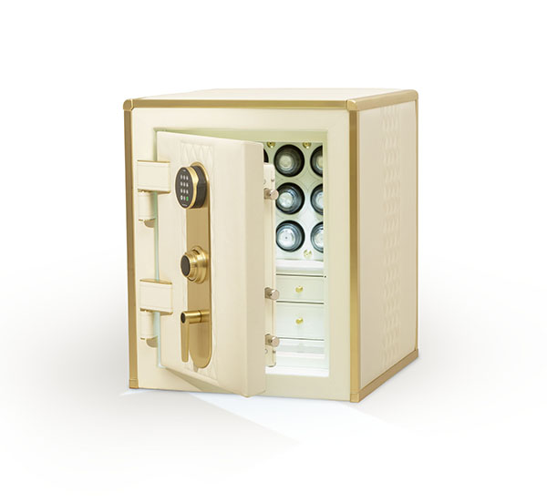 2418 bespoke leather safe in cream and gold